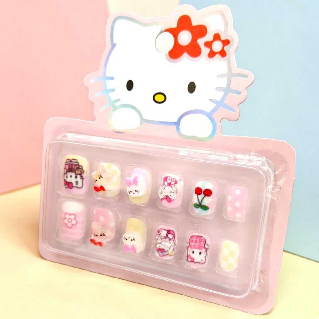 kit de Unha 3D Hello Kity Cartela C/12 Unhas 3D INFANTIL Francesinha Sabrina Adesivas