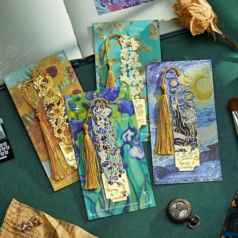 Marcadores De Metal De 1 Unidade ,Marcador Oco Dourado Van Gogh Monet Pintura A Óleo Tema Marca De Livro presente