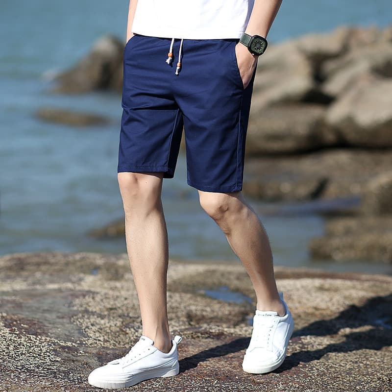 Shorts curtos masculinos verão solto calças casuais calças cortadas verão na moda calças de cintura elástica puro algodã