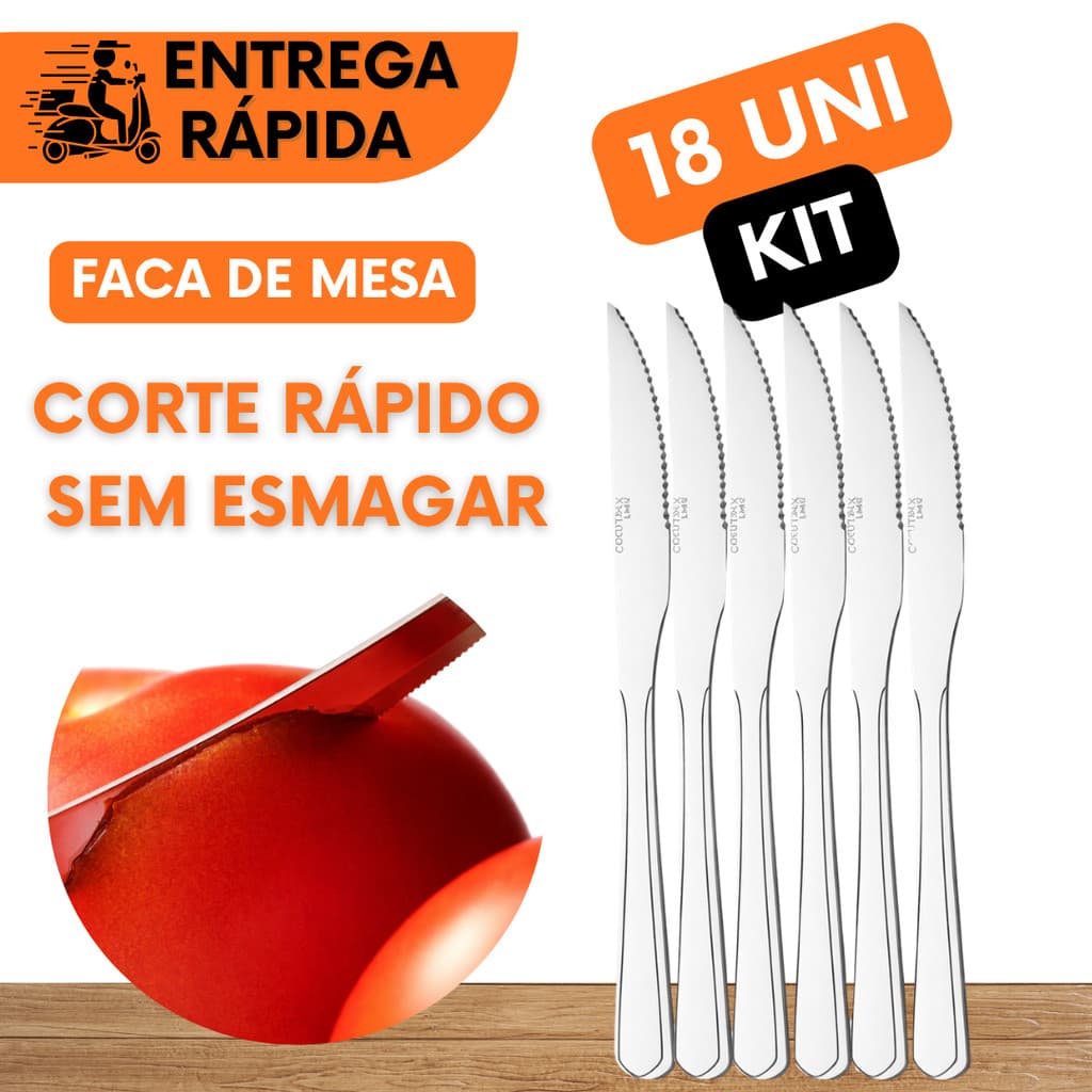 KIT 18 UNIDADES DE FACAS DE CHURRASCO AÇO INOX PREMIUM MESA CHURRASCO ALMOÇO BUFFET TALHERES