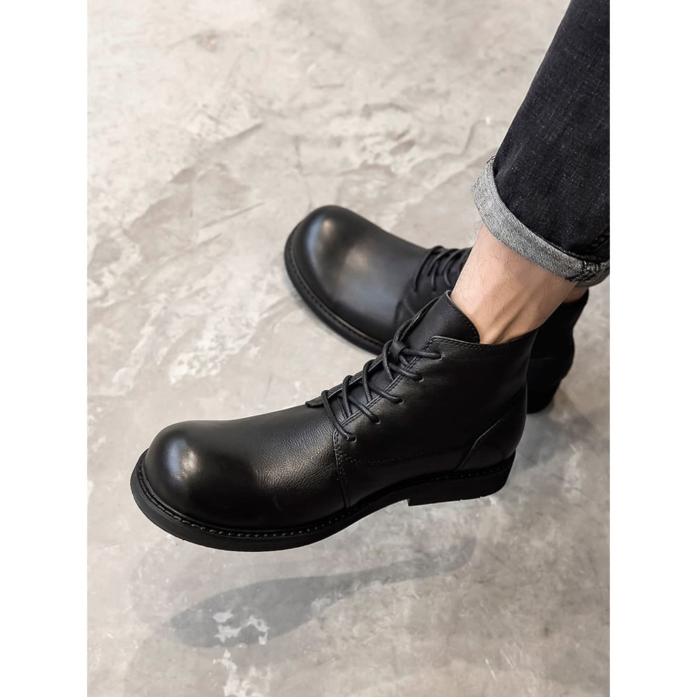 Sapatos de couro de dedo grande masculino de alta qualidade couro genuíno na moda 2026 cor polonês Martin botas camada s