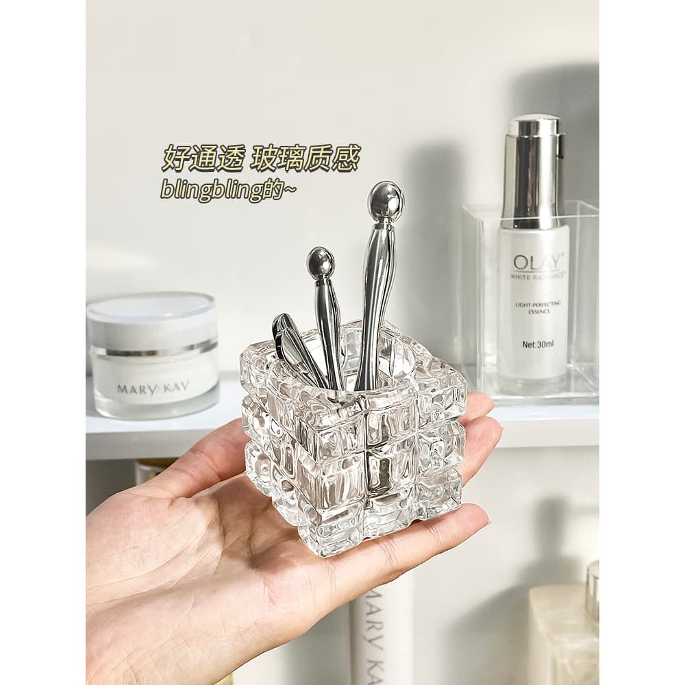 Suporte de colher de creme facial, espelho de mesa, armário, máscara, escova, massageador de olhos, escavação, cuidados
