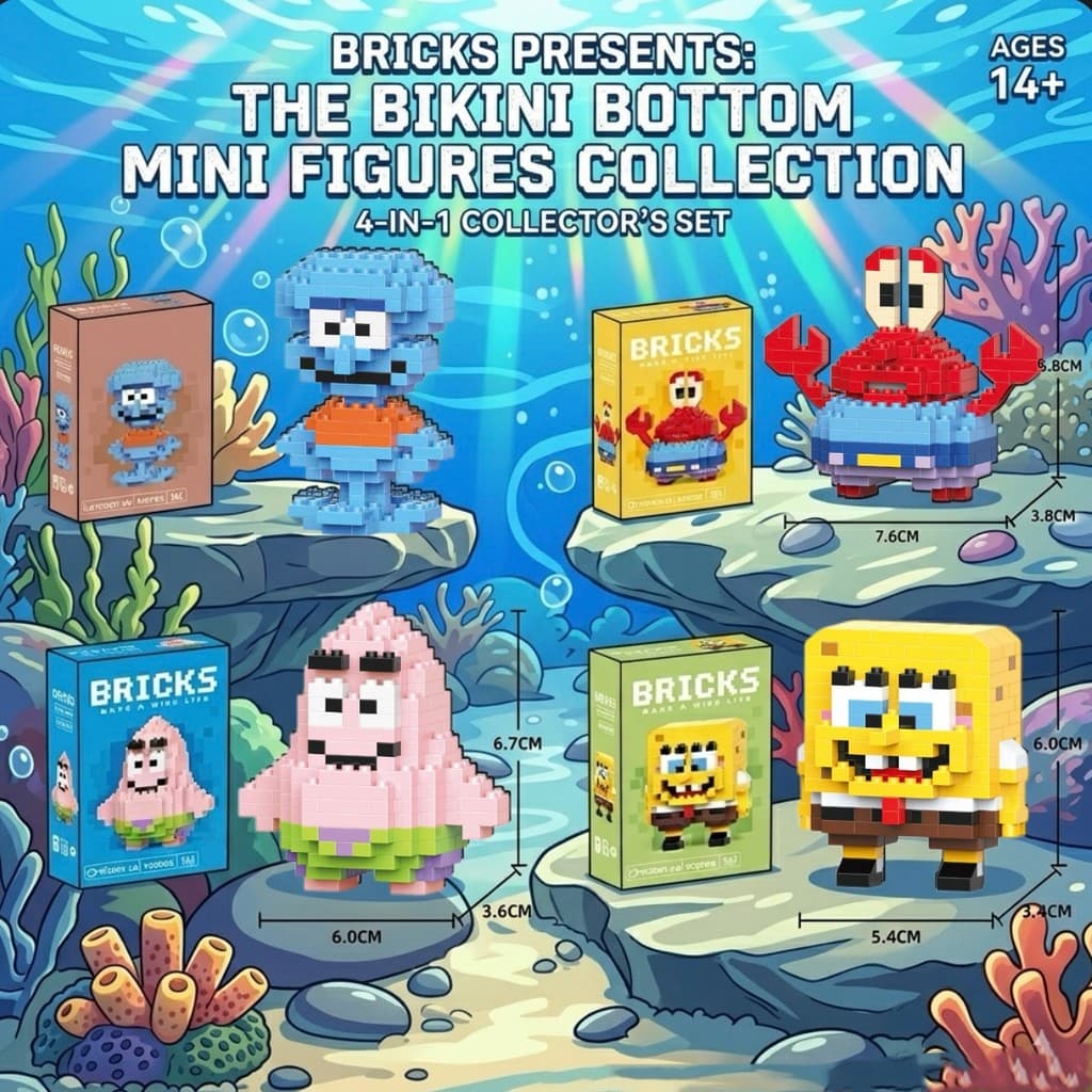 Mini Blocos de MontarTurma do Bob Esponja Kawaii  Presente Criativo e Colecionável|Decoração Fofa