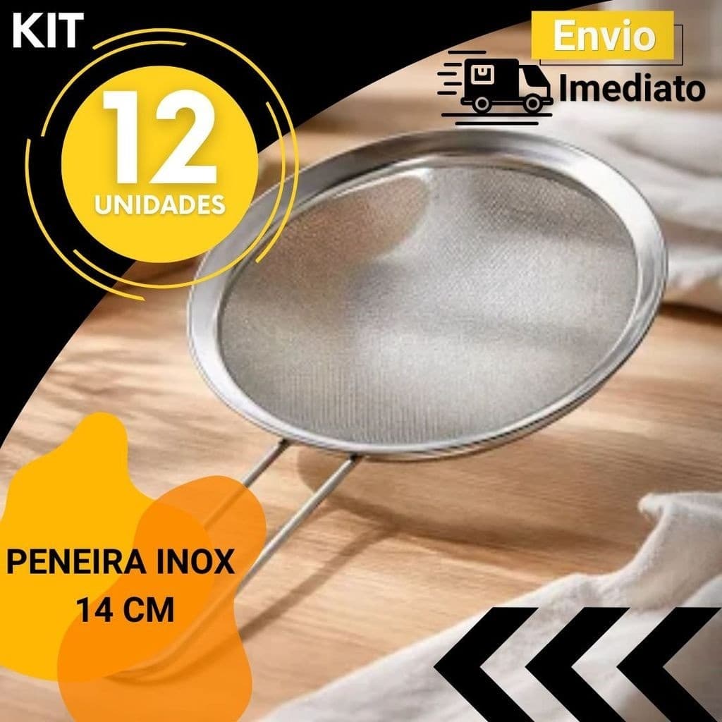 Peneira de Inox 14cm Kit 12 6 5 3 Unidades Resistente Cozinha Profissional Multiuso
