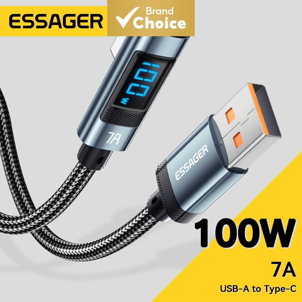 Cabo USB Tipo C Essager 7A Curva Display PD 100W Carregamento Rápido Dados USB C Dobrado Para HUAWEI Mate 60 Pro