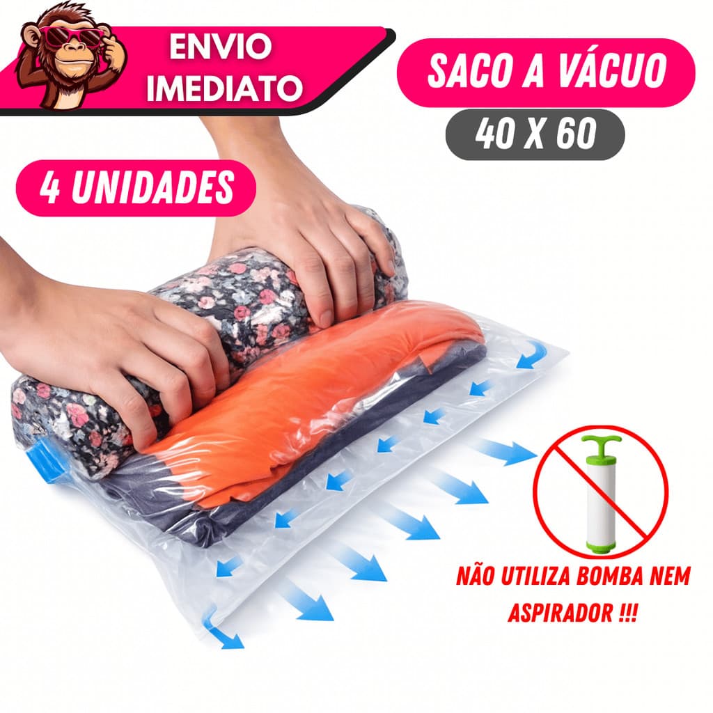 Kit 1/2/3/4 Saco a Vácuo Organizador 40x60 Manual Roupas Viagem Protetor Mala Cobertor Economia Espaço
