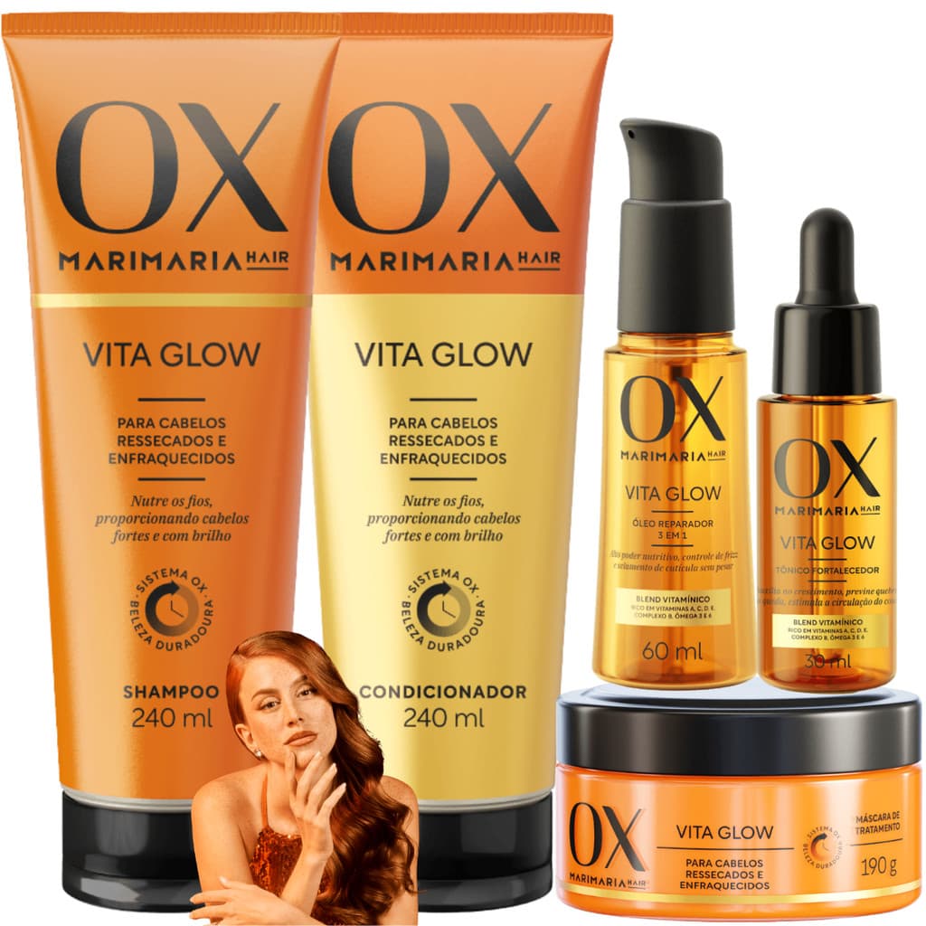 Kit OX Vita Glow MariMaria Mascara Tratamento Óleo Reparador