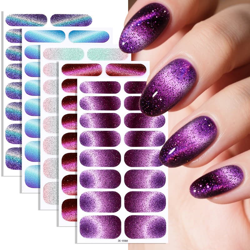 Piscando olho de gato unha polonês filme manicure adesivos europeu americano cebola em pó adesivos de unhas manicure ade