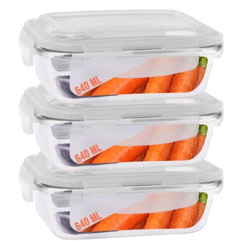 3 Pote Vidro 640ml Marmita Fitness Tampa Hermética 4 Travas