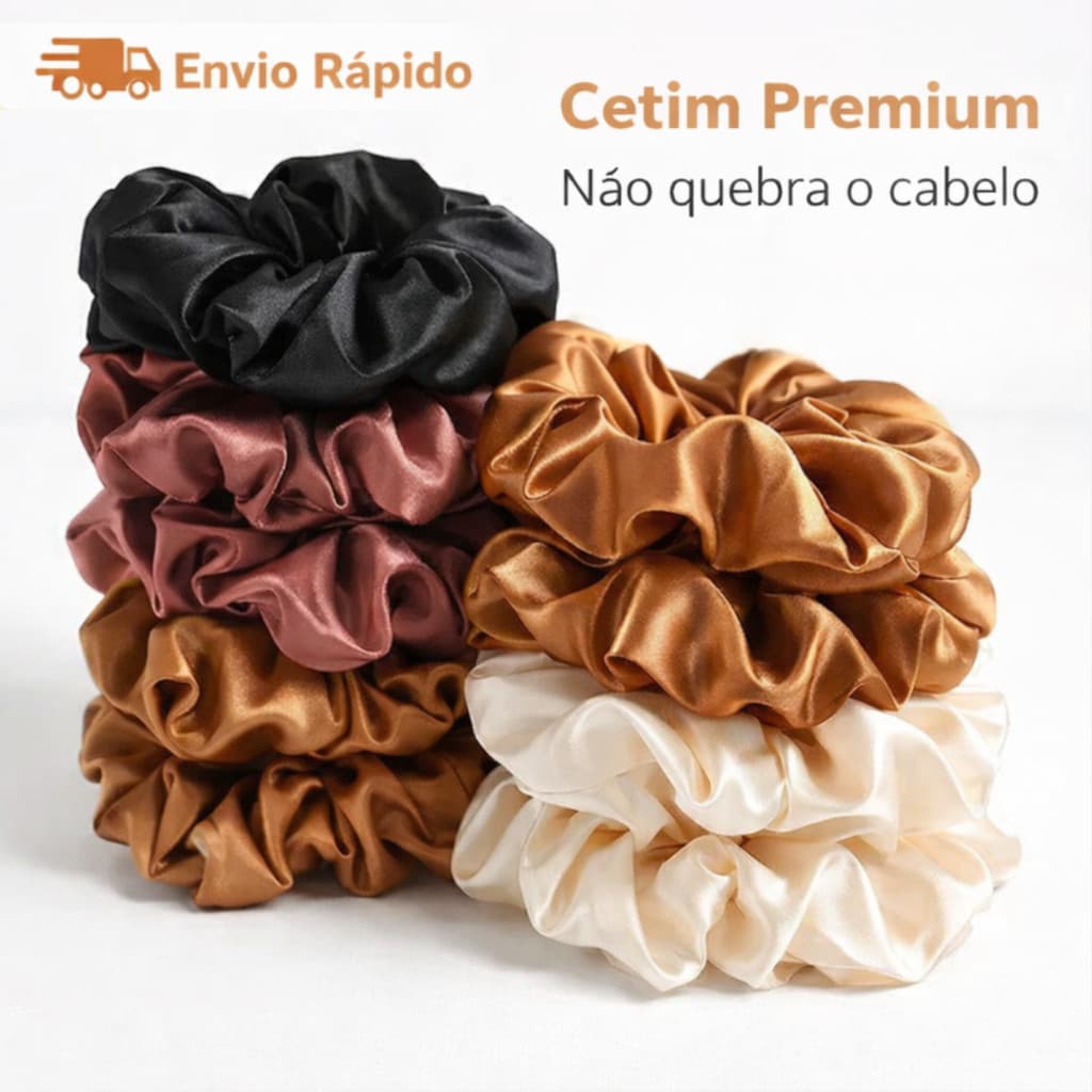Kit Xuxinhas de Cetim Acessórios de Cabelo Scrunchies Elásticos
