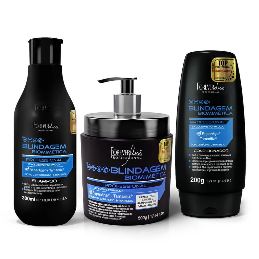 Forever Liss Kit Blindagem Capilar Shampoo 300ml + Condicionador 200g + Máscara 500g