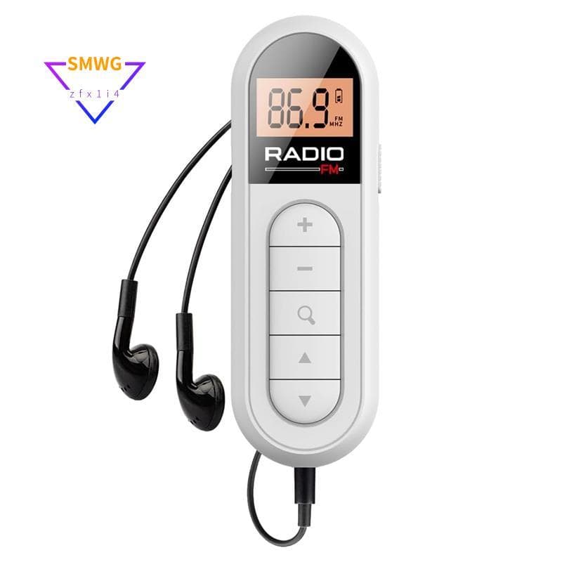 Mini Rádio FM De Bolso 300MAh Recarregável Portátil 76-108MHZ Com Luz De Fundo Display LCD Fio Fones De Ouvido De 3.5mm