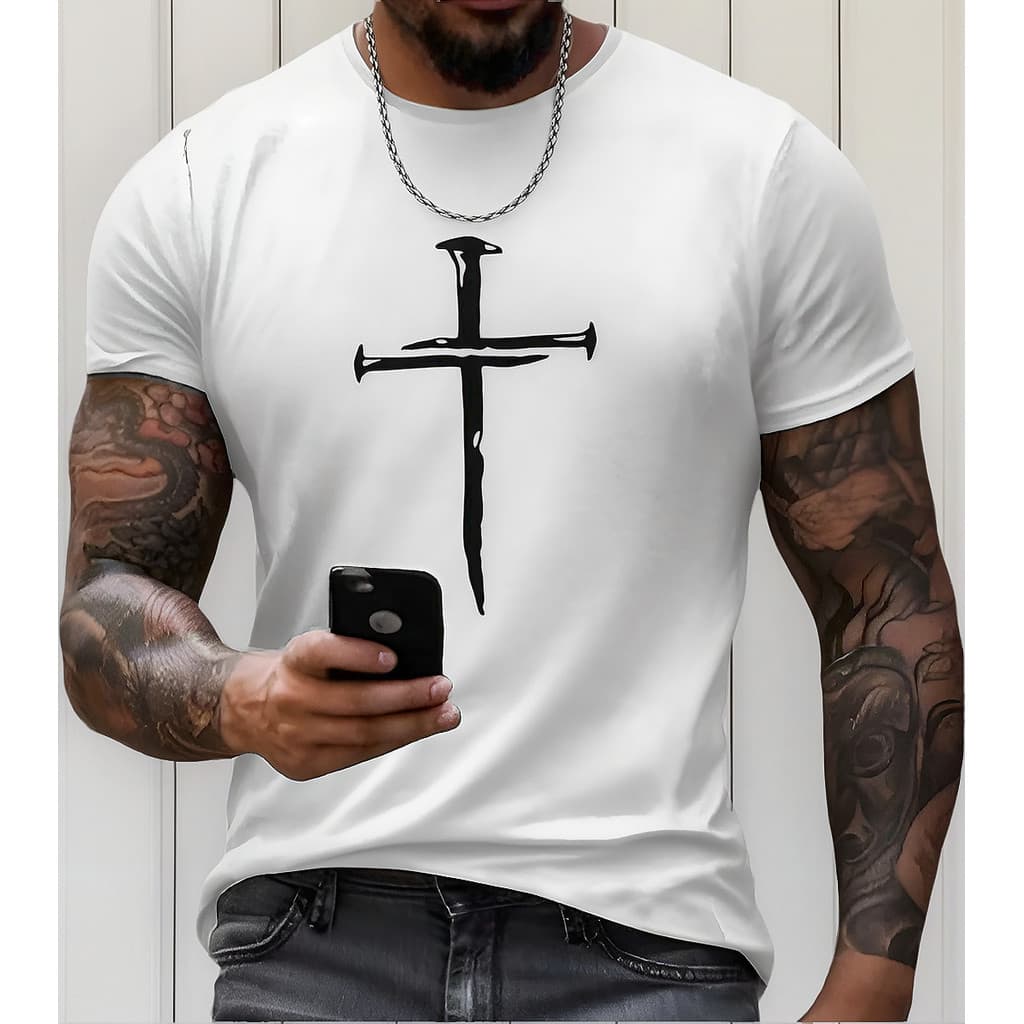 Camiseta Masculina Estampada Jesus Cruz Fé Casual Algodão