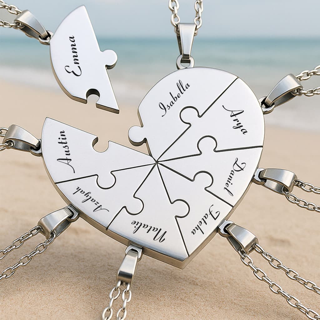 Colar Personalizado 2/3/4/5/6/7/8 Peças, Pingente de Coração com Nome BFF, Joia de Amor Familiar, Gravação Gratuita