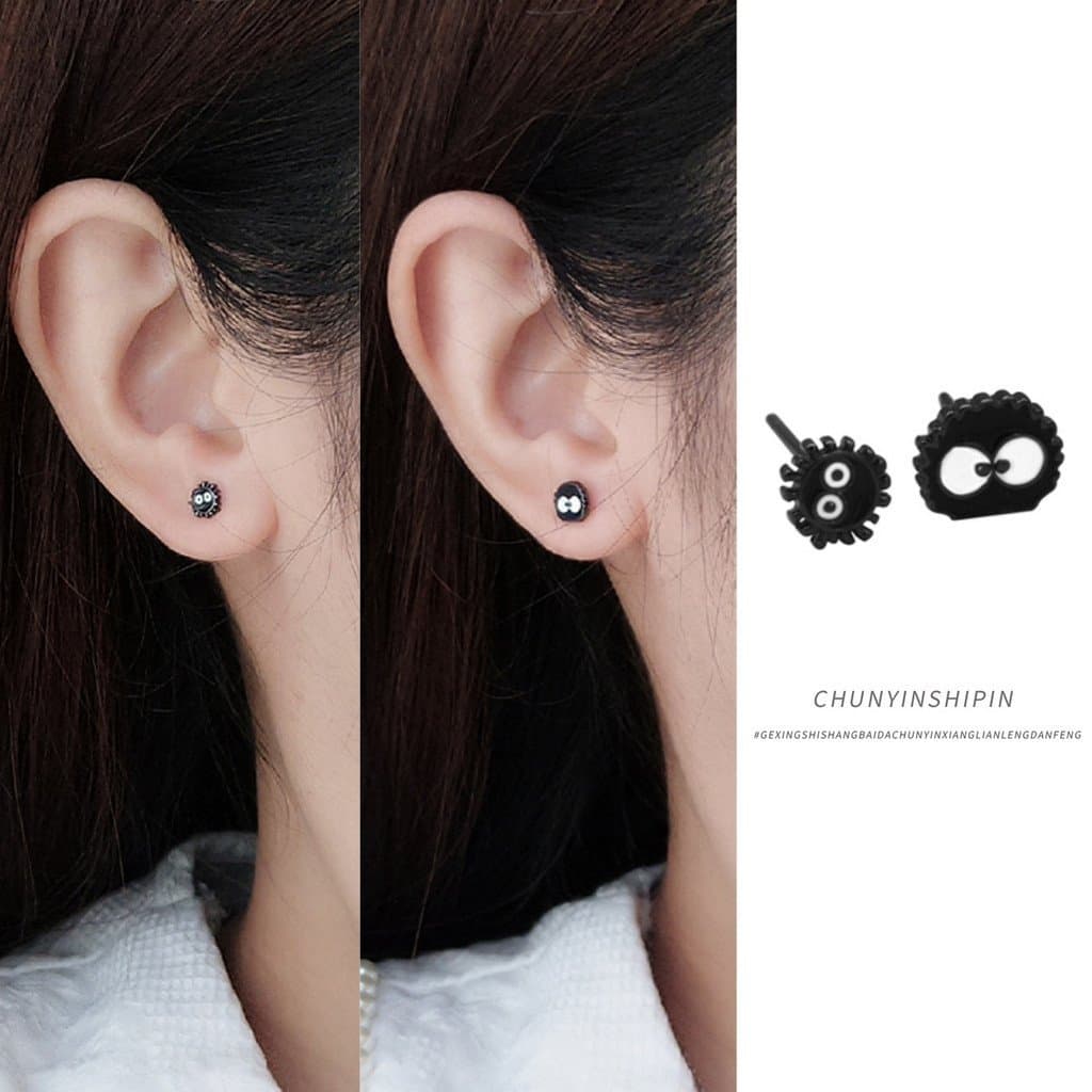 Brincos de bola preta fofos em prata esterlina 925, joias japonesas no estilo ins, acessórios personalizados, brincos as