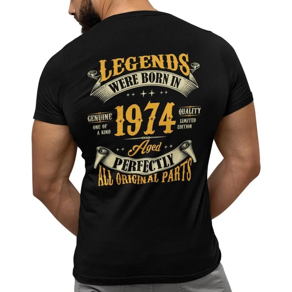 Camisa de Moda Vintage para o 50º Aniversário dos Homens, Lendas Nascem em 1974, Camiseta Vintage de 50 Anos, Impressão