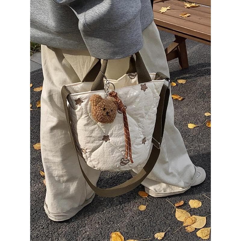 2024 novo estilo outono inverno Retro balde saco bonito urso bordado grande capacidade Commuter sacola de ombro saco do