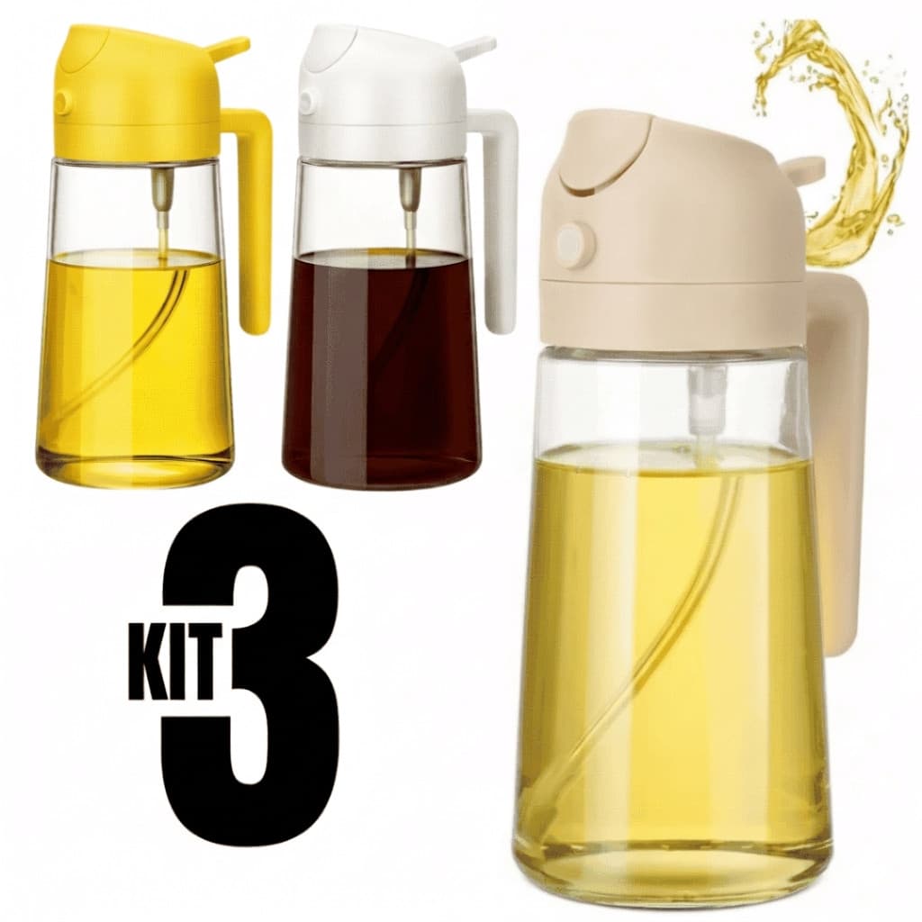 3 porta azeite óleo vinagre shoyu galheteiro 2 em 1 bico dosador + spray pulverizadorbico dosador + spray pulverizador