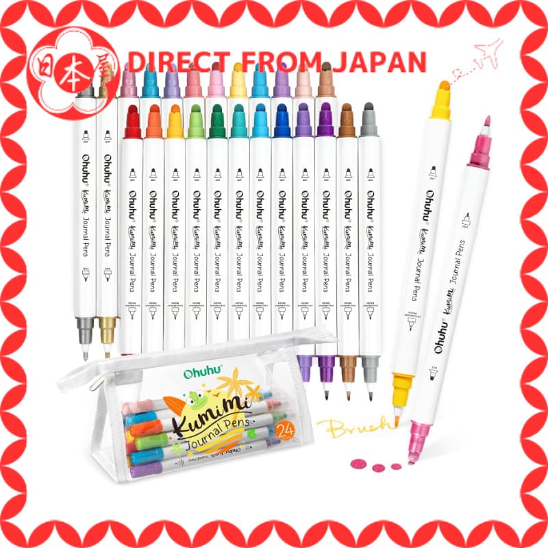 [Direto do Japão] Ohuhu Caneta de Pontos 24 Cores Marcador de Pontos Pincel/Traço Fino/Dot Caneta à Base de Água