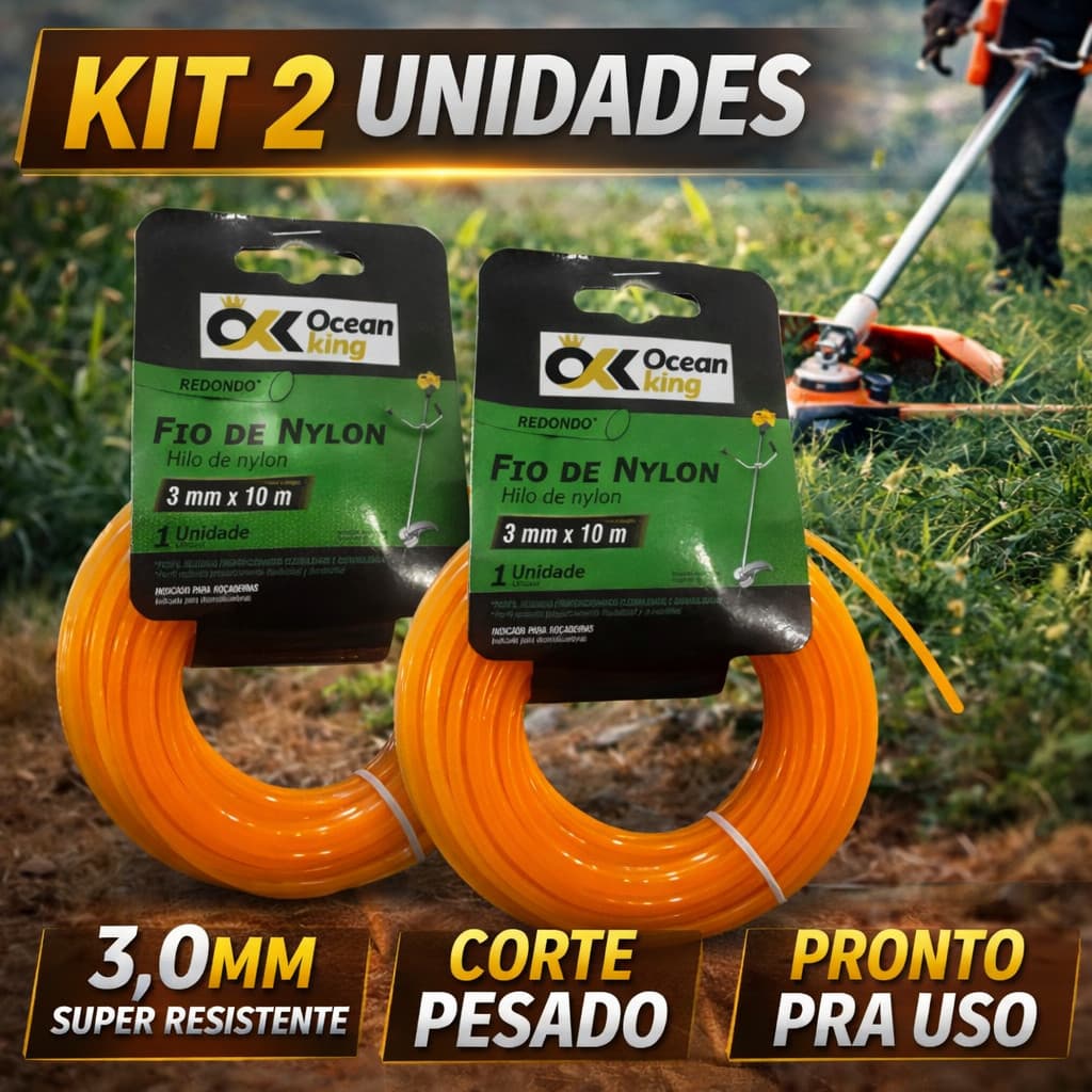Kit 2 Fio Roçadeira 3.0mm 10m Nylon Super Resistente Corte Pesado Uso Imediato