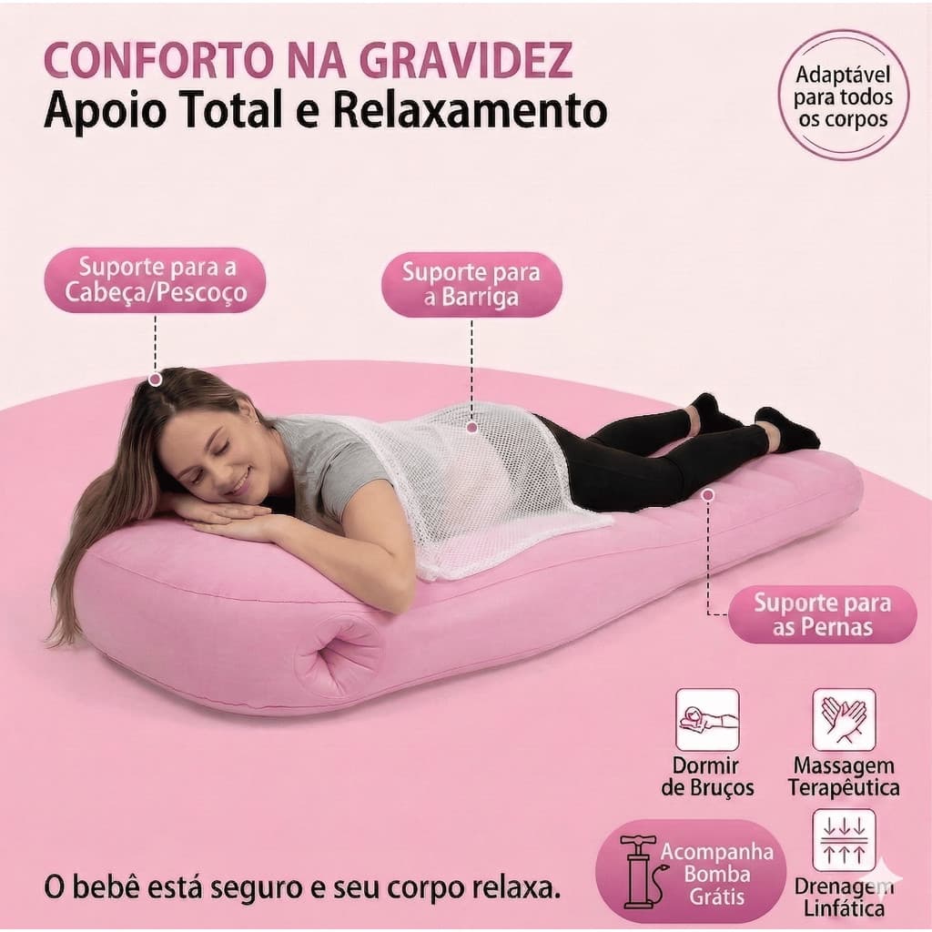 Colchão Boia Inflável Gravitconfort Para Gestantes E Grávidas Dormir Bruços Furo Barriga Descanso Postura