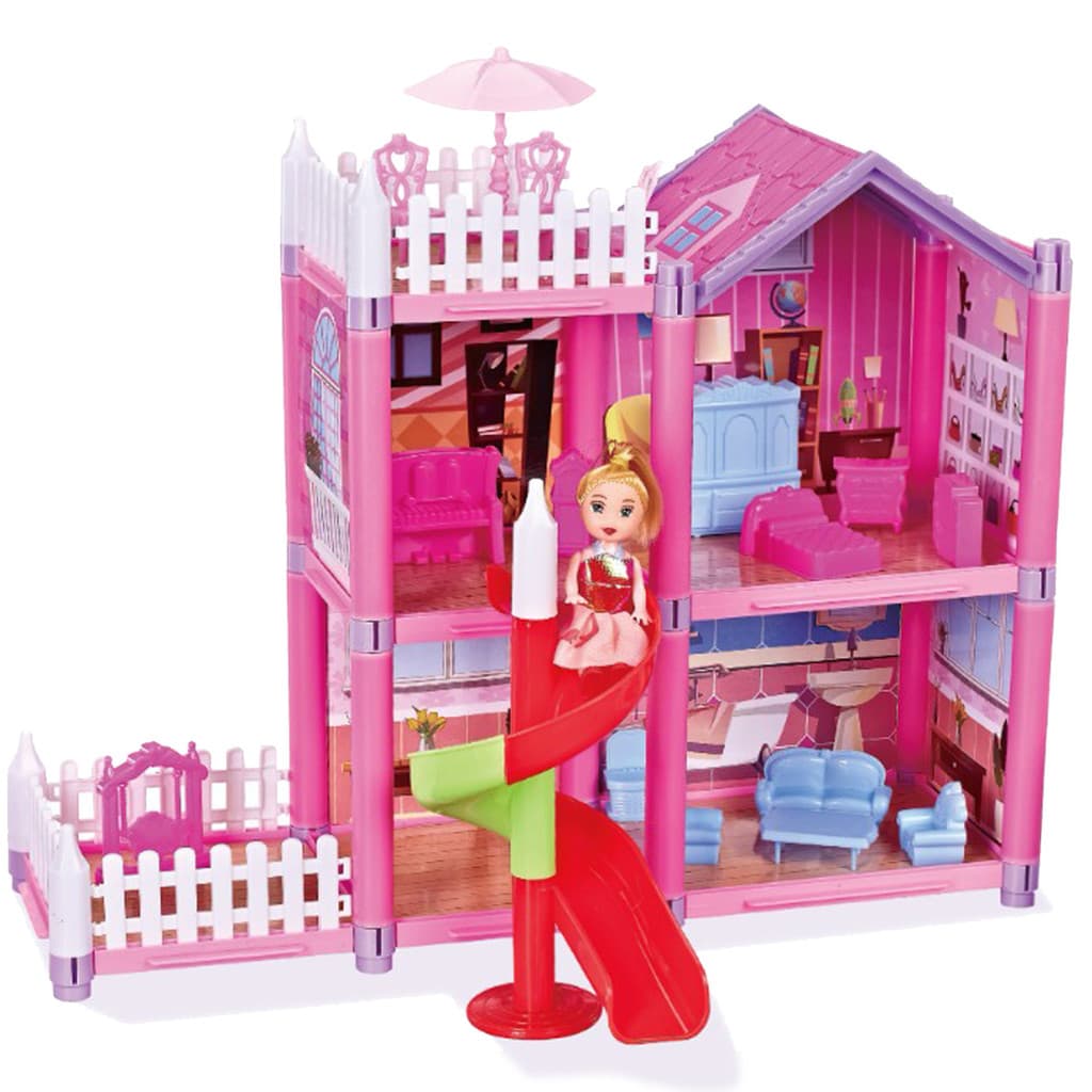 Castelo Casa De Boneca dos Sonos Princesa 120 Peças 2 Andares Escorregador Menina Infantil Kizumba