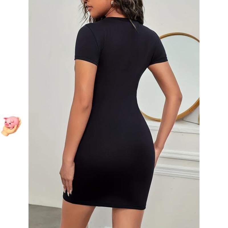Vestido suplex manga curta forrado tubinho básico casual