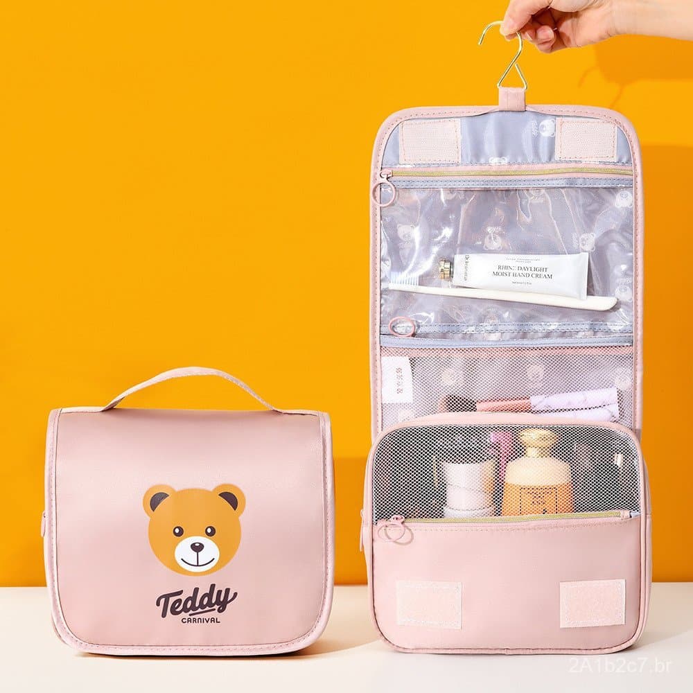 Bolsa de viagem feminina estilo Ins, bolsa de higiene, pendurável, à prova d'água, bolsa de armazenamento de grande capa