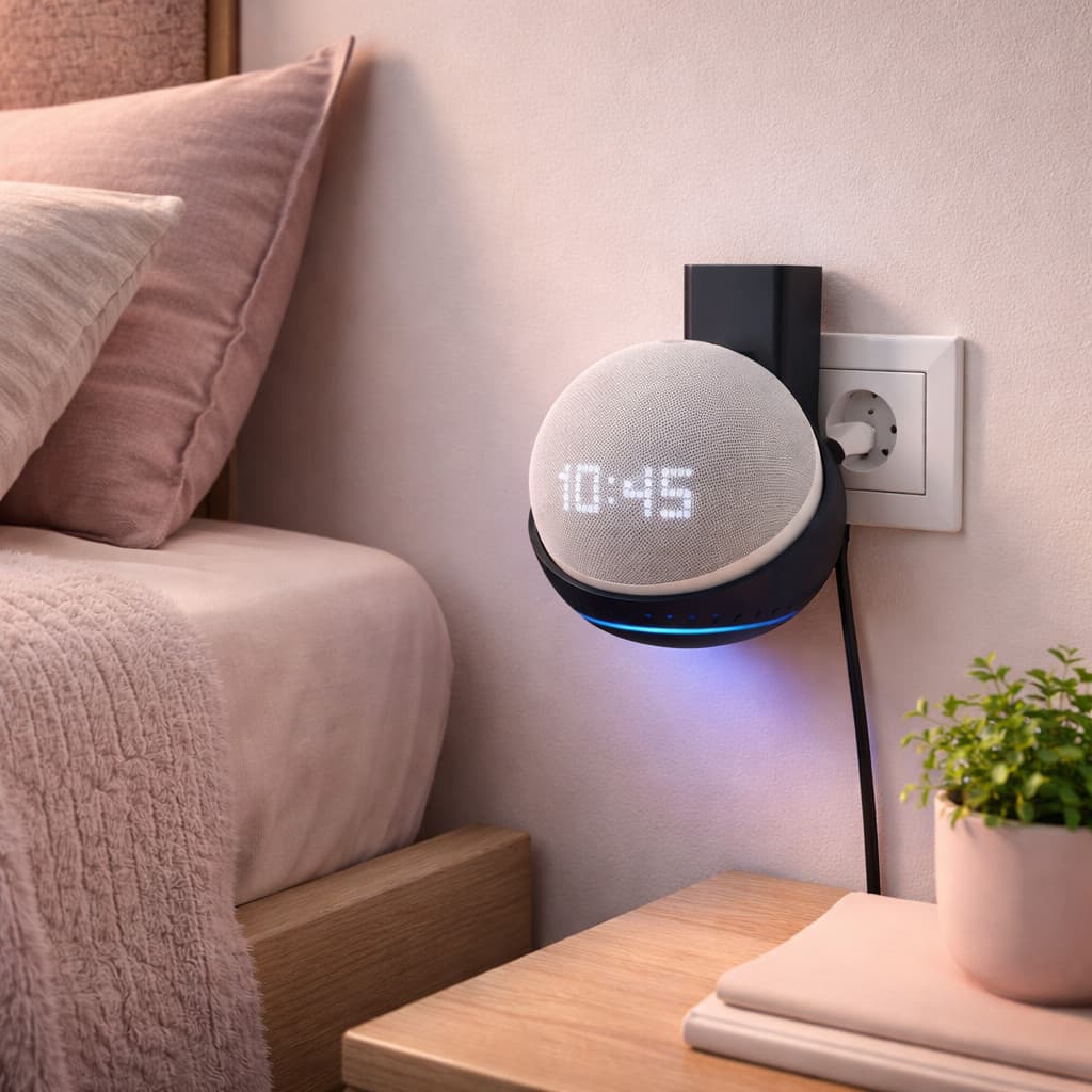 Suporte Tomada para Alexa Echo Dot 5 - Organiza Cabos Sem Furar