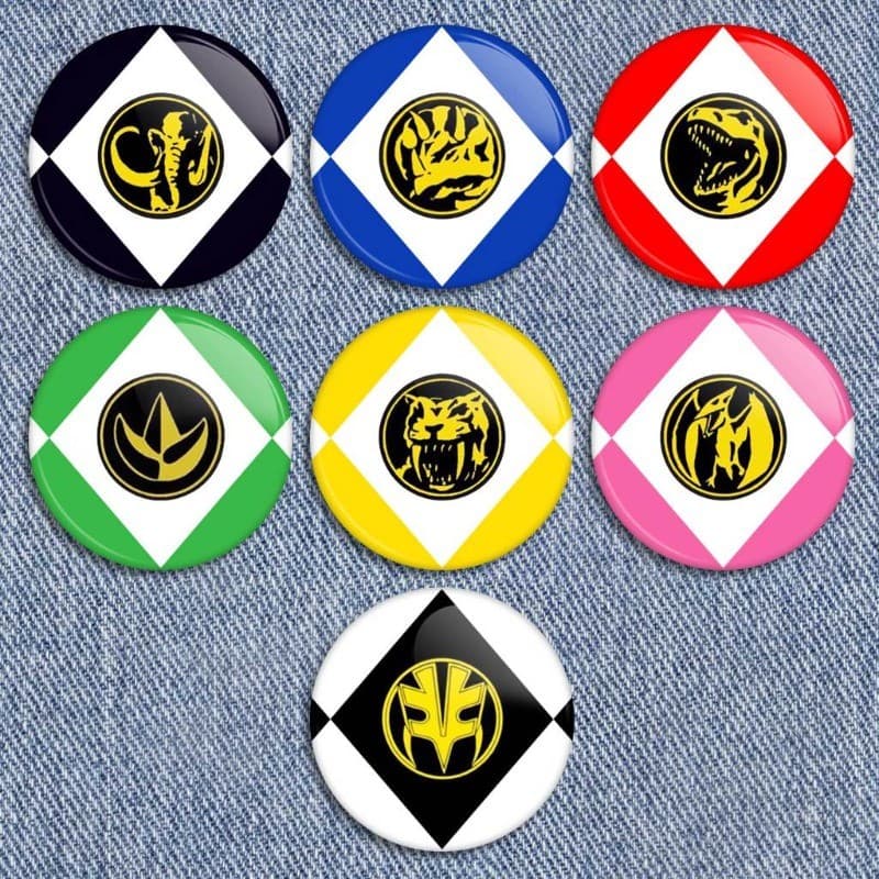 Kit 7 botons Power Rangers clássico dinossauros broches pins buttons