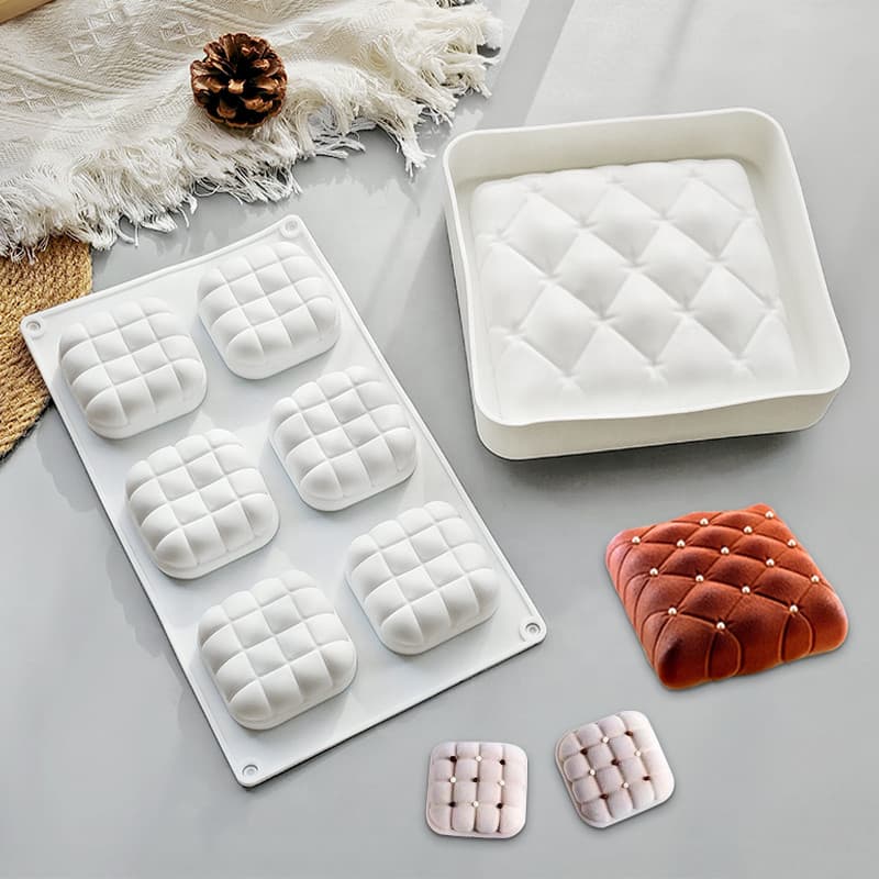 Molde quadrado do bolo do Silicone da forma do descanso, ferramenta do bolo do molde da Mousse em forma de coração