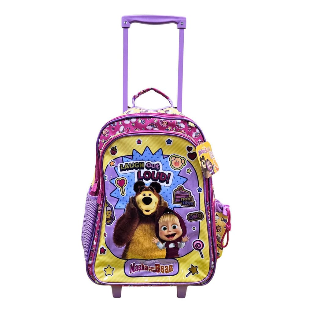 Mochila de Rodinhas Infantil Masha e o Urso – Rosa Escuro