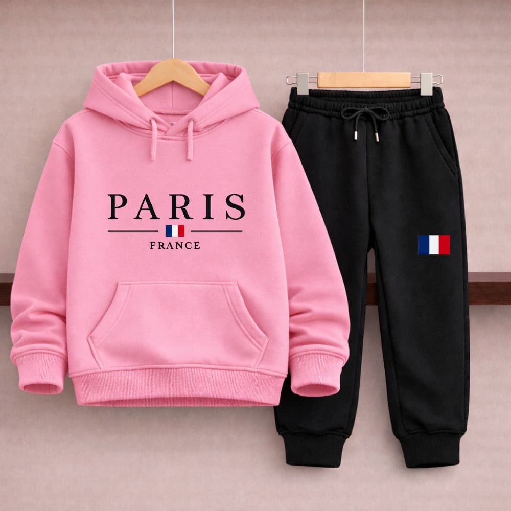 Conjunto Moletom Infantil Com Capuz Paris Blusa Canguru e Calça