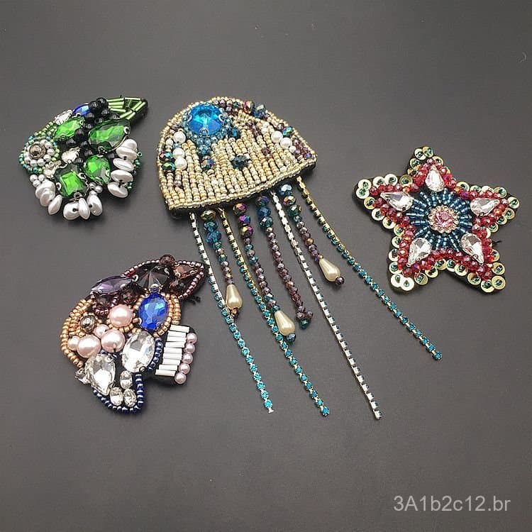Venda direta do fabricante: apliques de tecido com strass de cristal resistente, bordados à mão, em formato de água-viva