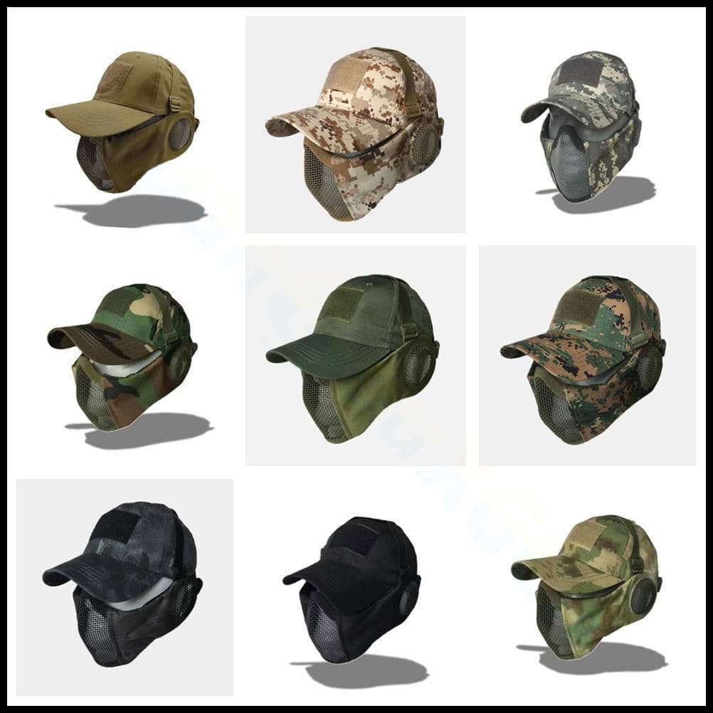Campo de ventilador militar tático aço Fio Máscara Proteção facial estendida Máscara de proteção de ouvido Proteção exte