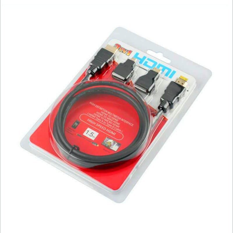 Cabo adaptador 3 em 1 de alta definição para HDTV, cabo mini micro HDMI para HDMI, adaptador três em um.