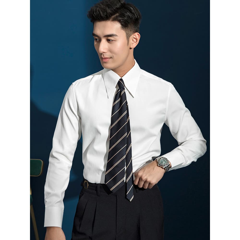 Estilo italiano gola longa pontiaguda camisa branca masculina cavalheiro britânico negócios Formal Wear trabalho sarja m