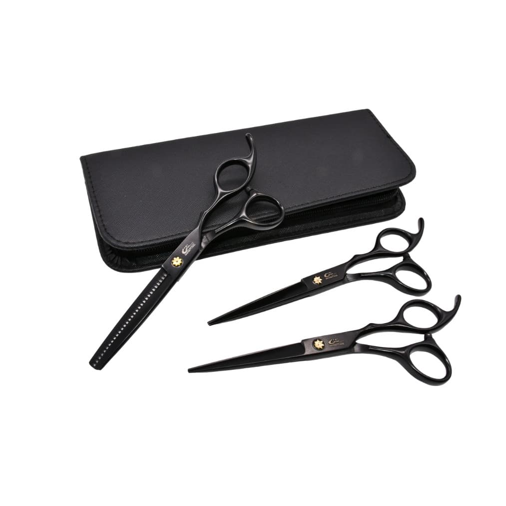 Kit 3 Tesoura Profissional Umi Preta – 6 Polegadas e 1 Estojo de Proteção