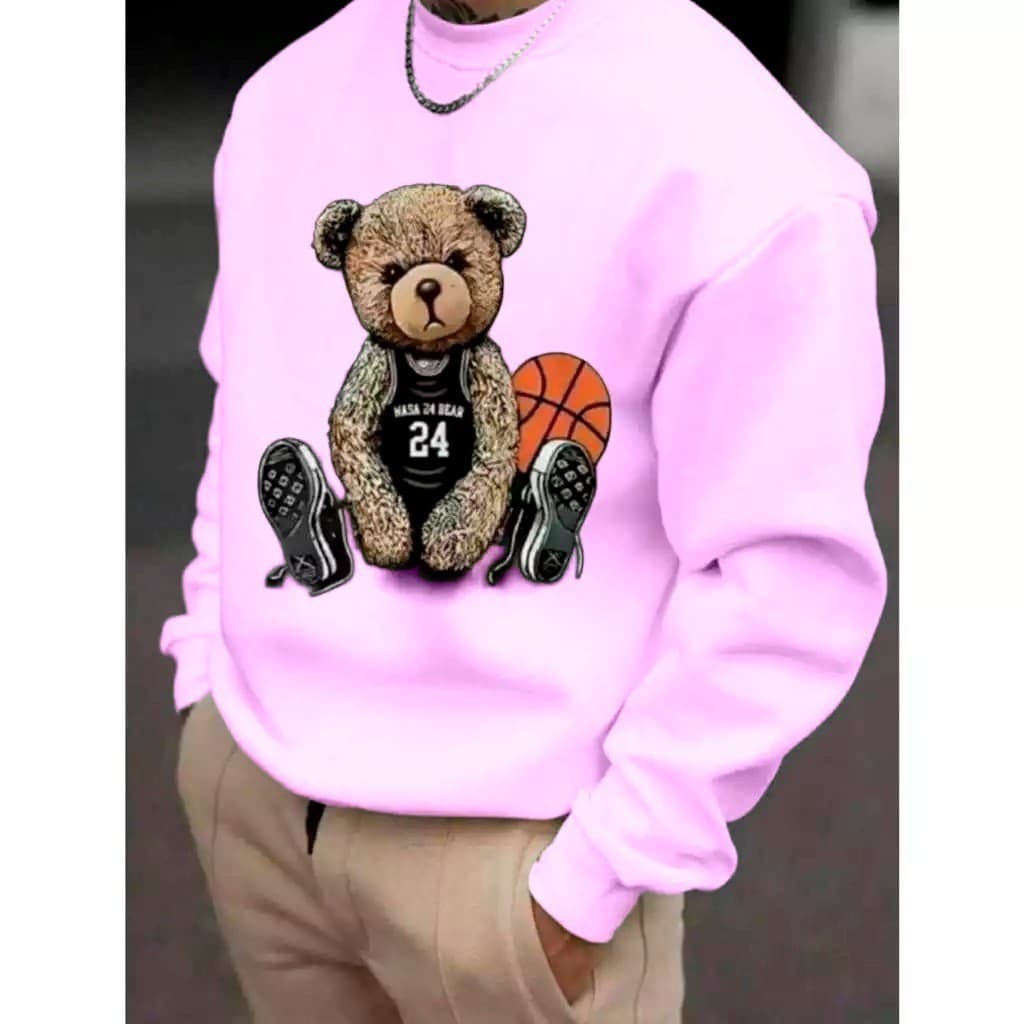 Moletom Careca Urso Basquete Gola Redonda Casaco Feminino Masculino Flanelado Unissex Inverno Frio Algodão