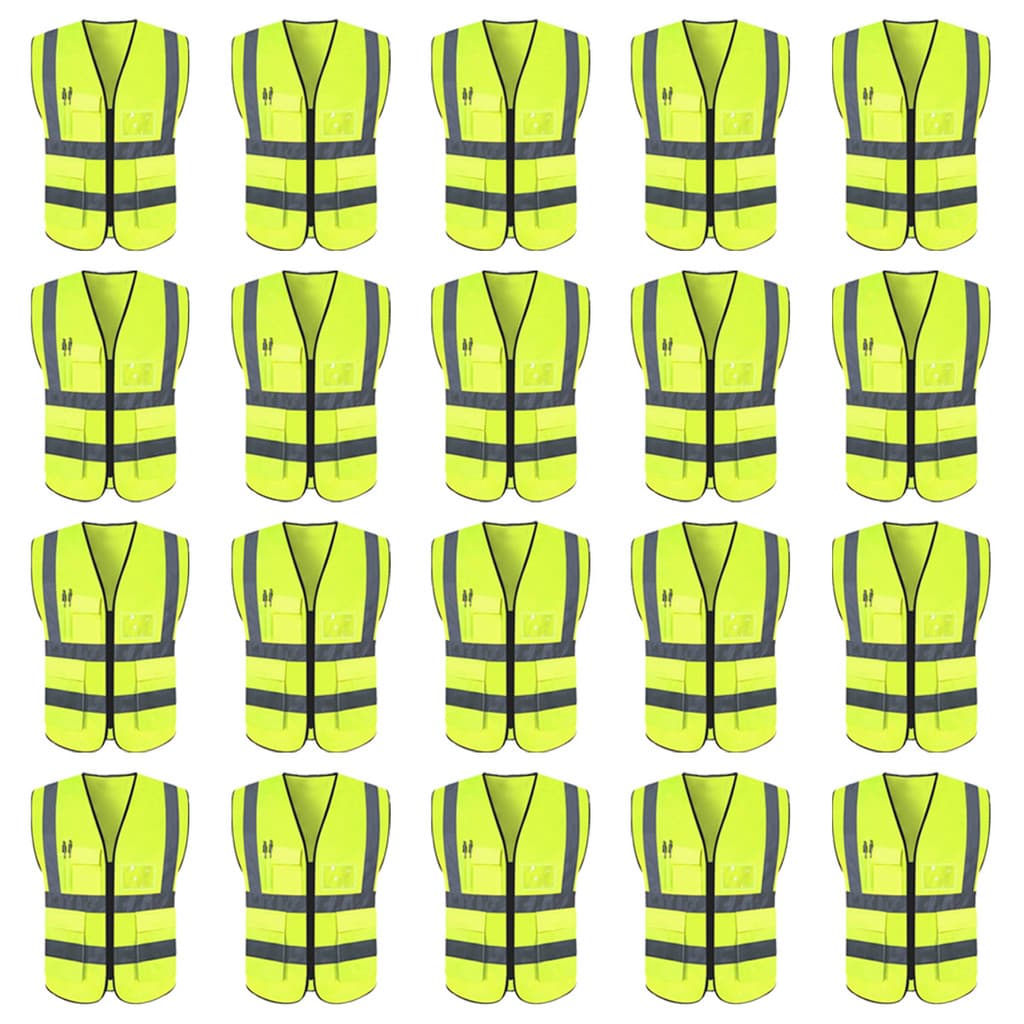 Colete Faixa Sinalizador Refletivo Kit 20 Uni Seguranca Trabalho EPI Blusao Fluorescente Obra Bolsos Ziper
