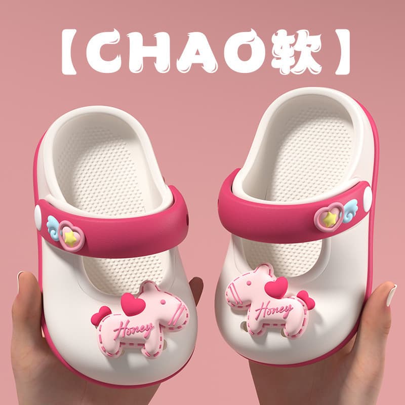 Meninas bonito pônei buraco sapatos verão interior antiderrapante crianças ao ar livre praia sandálias de dupla utilizaç