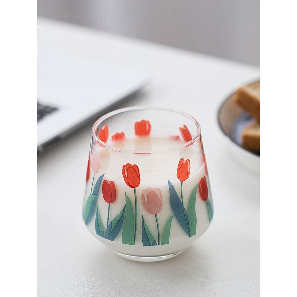 Mili estilo tulipa vidro ins estilo copo de água feminino criativo único na moda copo de suco copo de leite