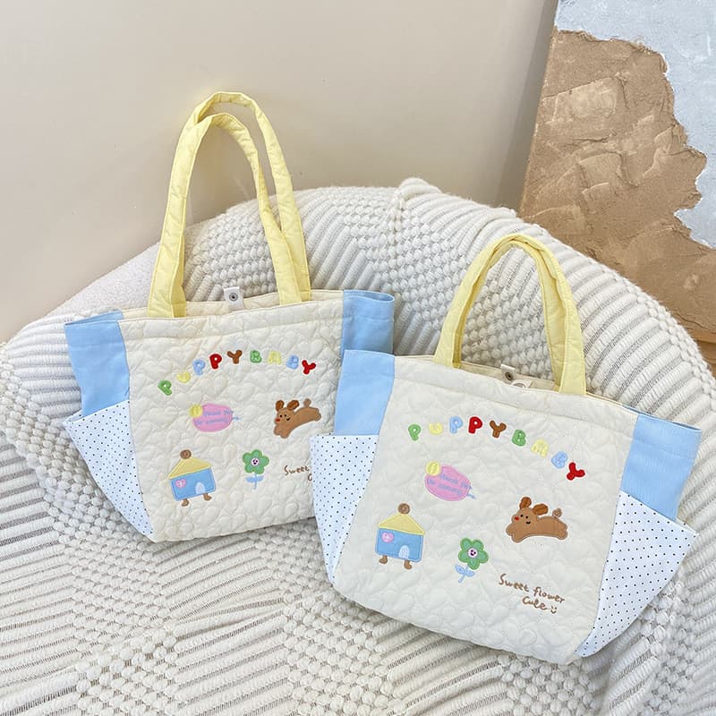 Bonito dos desenhos animados bordado acolchoado grande capacidade saco de pano sacola novo ins Casual bolsa de ombro fem