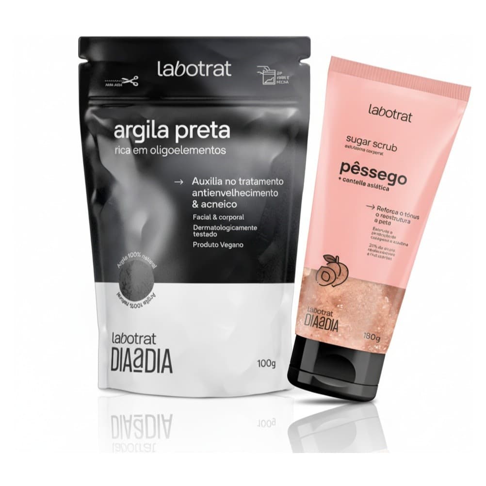 Kit Renovação Pele: Máscara Argila Preta + Esfoliante Corporal Pêssego