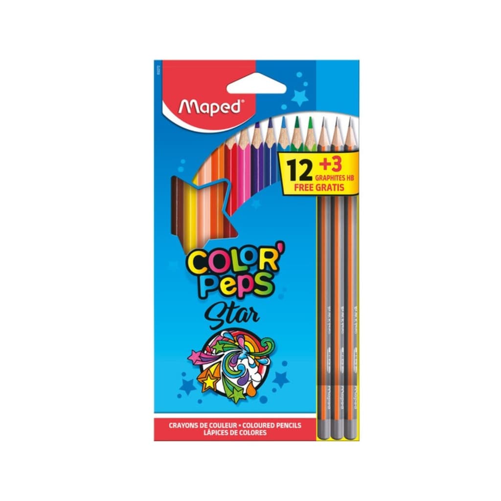 Kit 12 Lápis de Cor + 3 Lapis de Escrever Color'Peps Star - MAPED