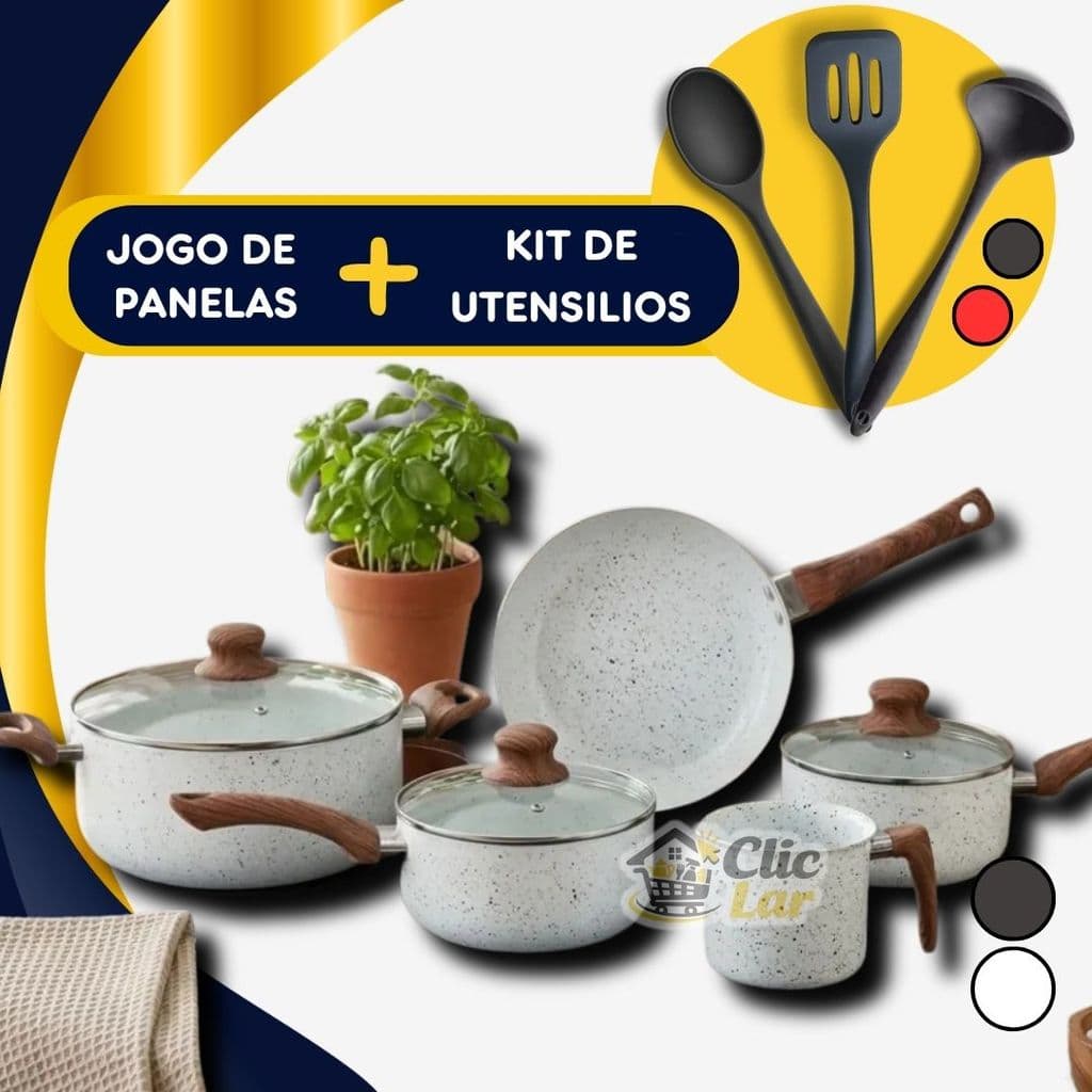 Kit de Panela com Utensilios Silicone Jogo de Panelas Antiaderente de Cerâmica Não gruda
