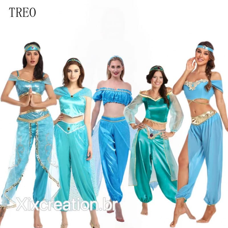 Fantasia de Dança do Ventre Aladdin com Lâmpada Mágica, Princesa Indiana , Cosplay Adulto para Festa de Carnaval