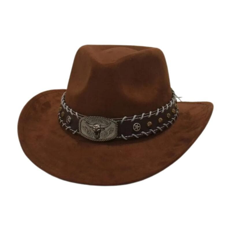 2025 Novo Chapéu de Cowboy Ocidental de Camurça com Cabeça de Touro, Chapéu de Feltro Estilo Jazz para Montaria, Unissex