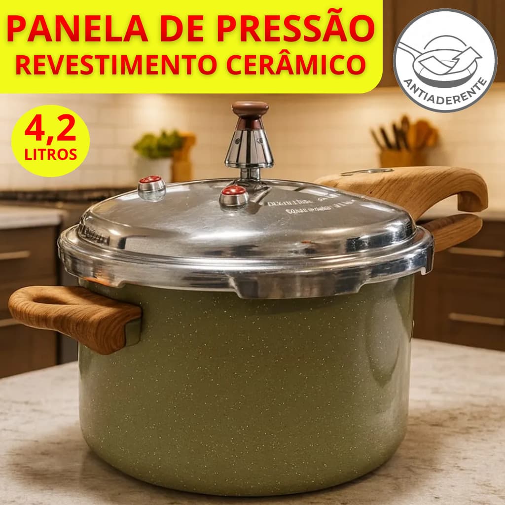 Panela Pressão Fechamento Externo Antiaderente Alumínio Cerâmica 4,2L Premium