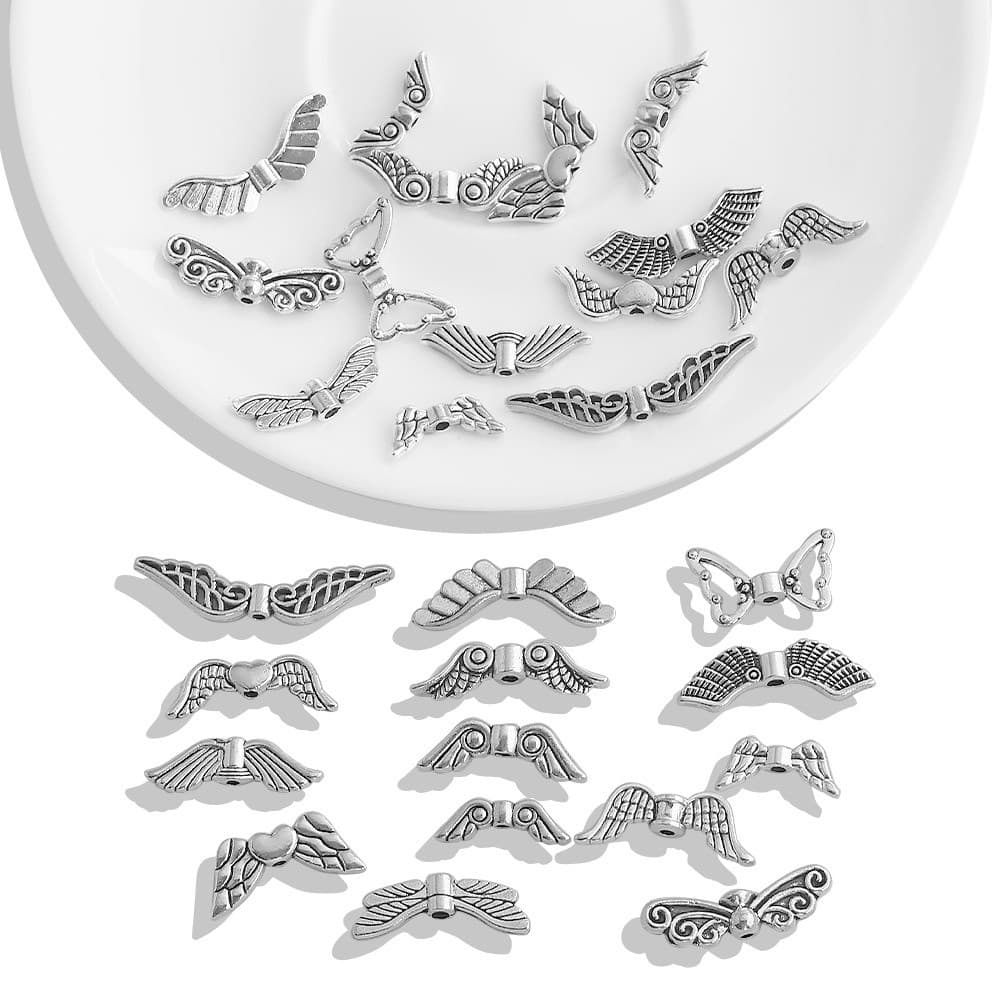 Asa Média Liga De Furo 30Pcs Pingente Retro De Eletroplateada Antique Silver Diy Pulseira Com Contas Jóias Brincos E Pin